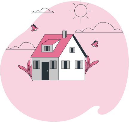 Ilustracja urokliwego domu jednorodzinnego w słoneczny dzień. Symbolizuje domowe usługi sprzątania.