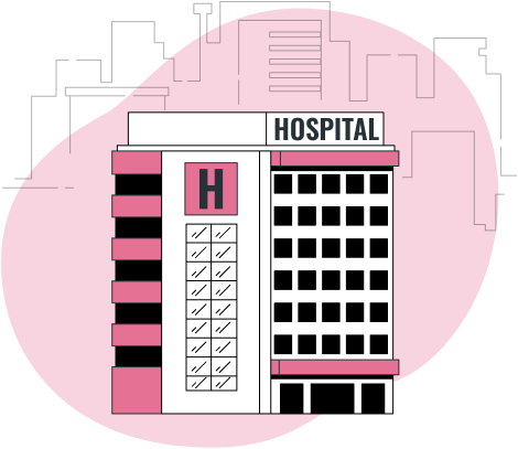 Ilustracja budynku szpitala. Symbolizuje specjalistyczne sprzątanie placówek medycznych.